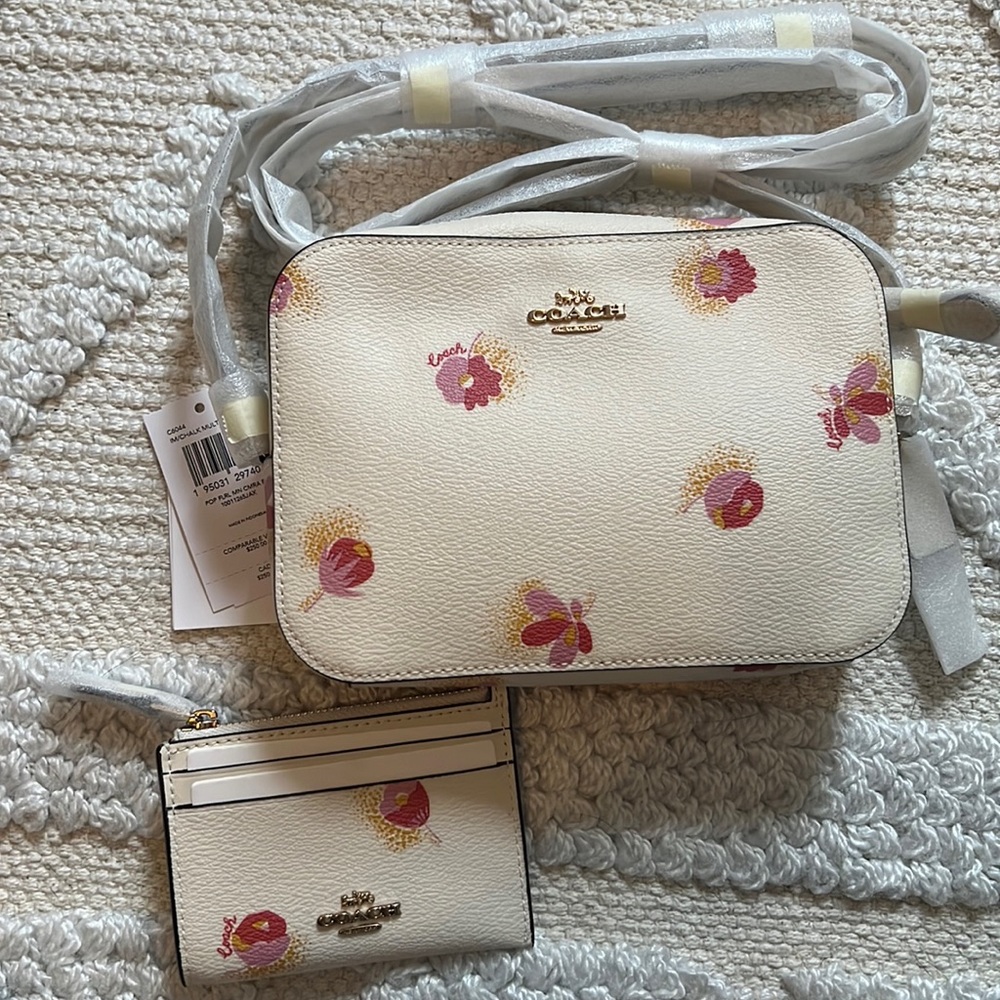 Coach mini floral camera bag/crossbody AND mini skinny ID case